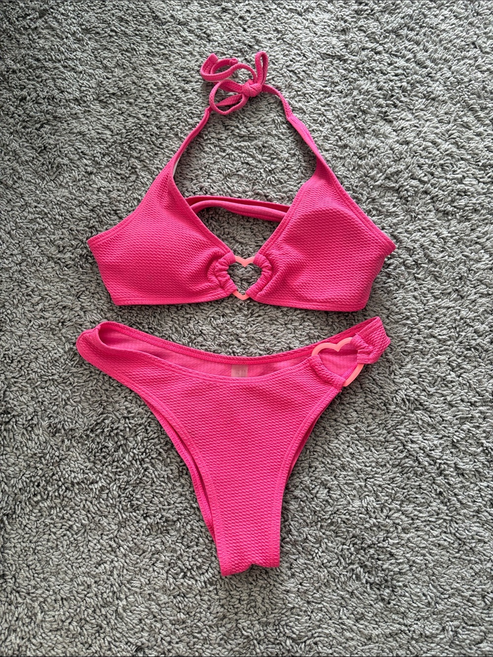 Juniors Hot Pink Heart Cutout Bikini Set